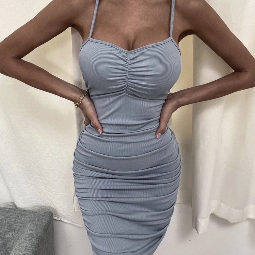 💋 SALE SHEIN Solid Ruched Cami Bodycon Dress